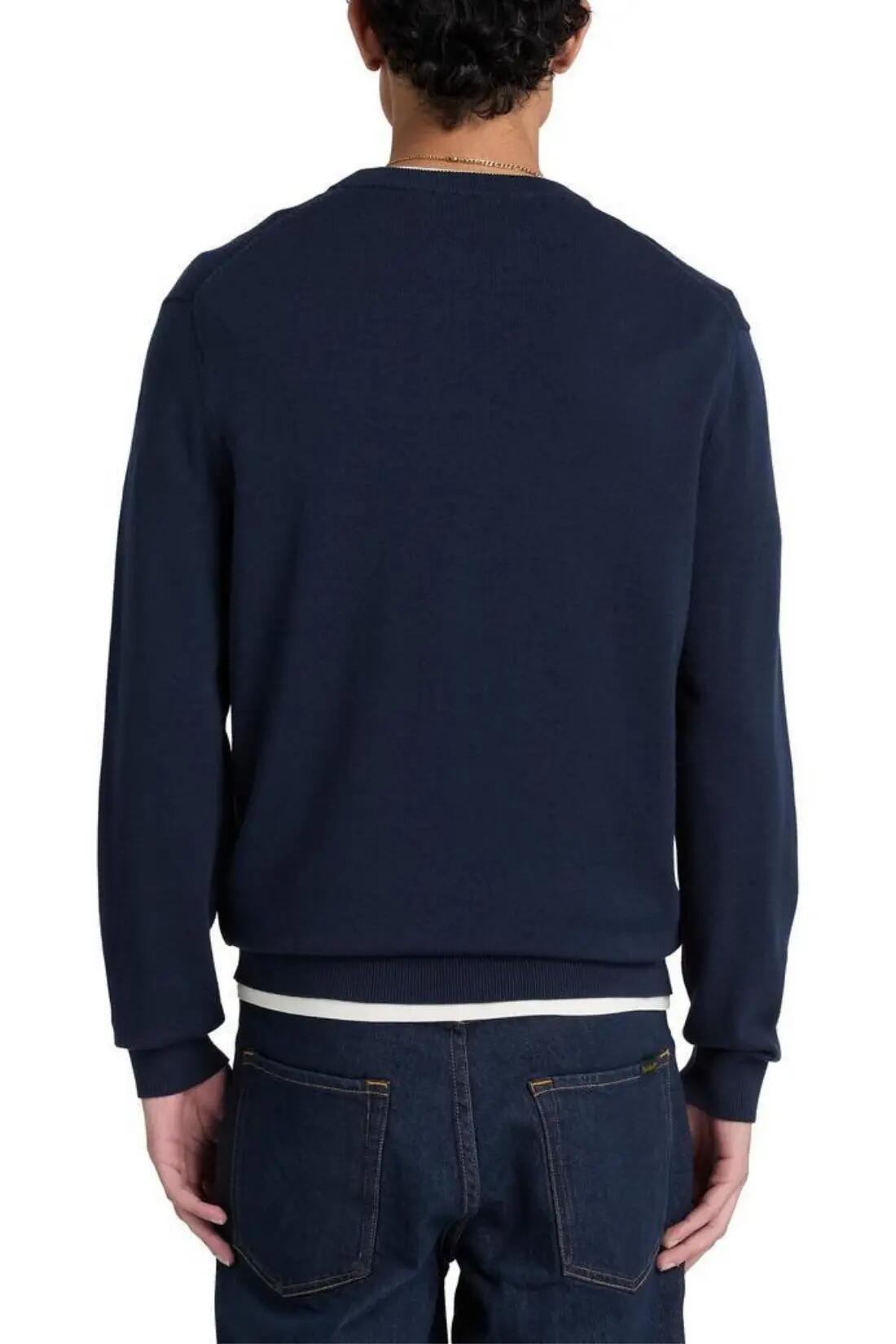 pullover - casual - heren - 100% katoen, ronde hals, geborduurd logo - navy 3/3