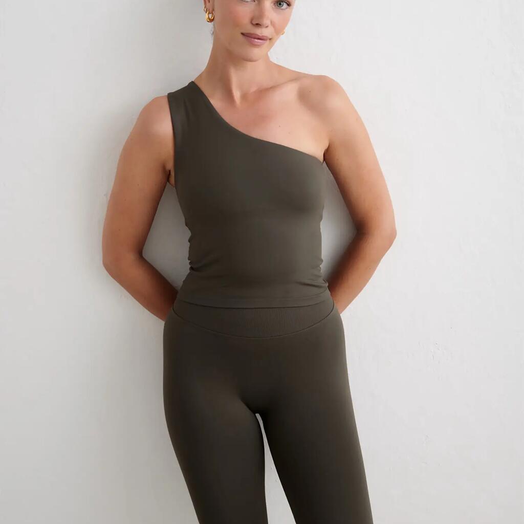 Women's Sports Bra Seamless One-Shoulder Low-Medium Support Shape Dark Ivy