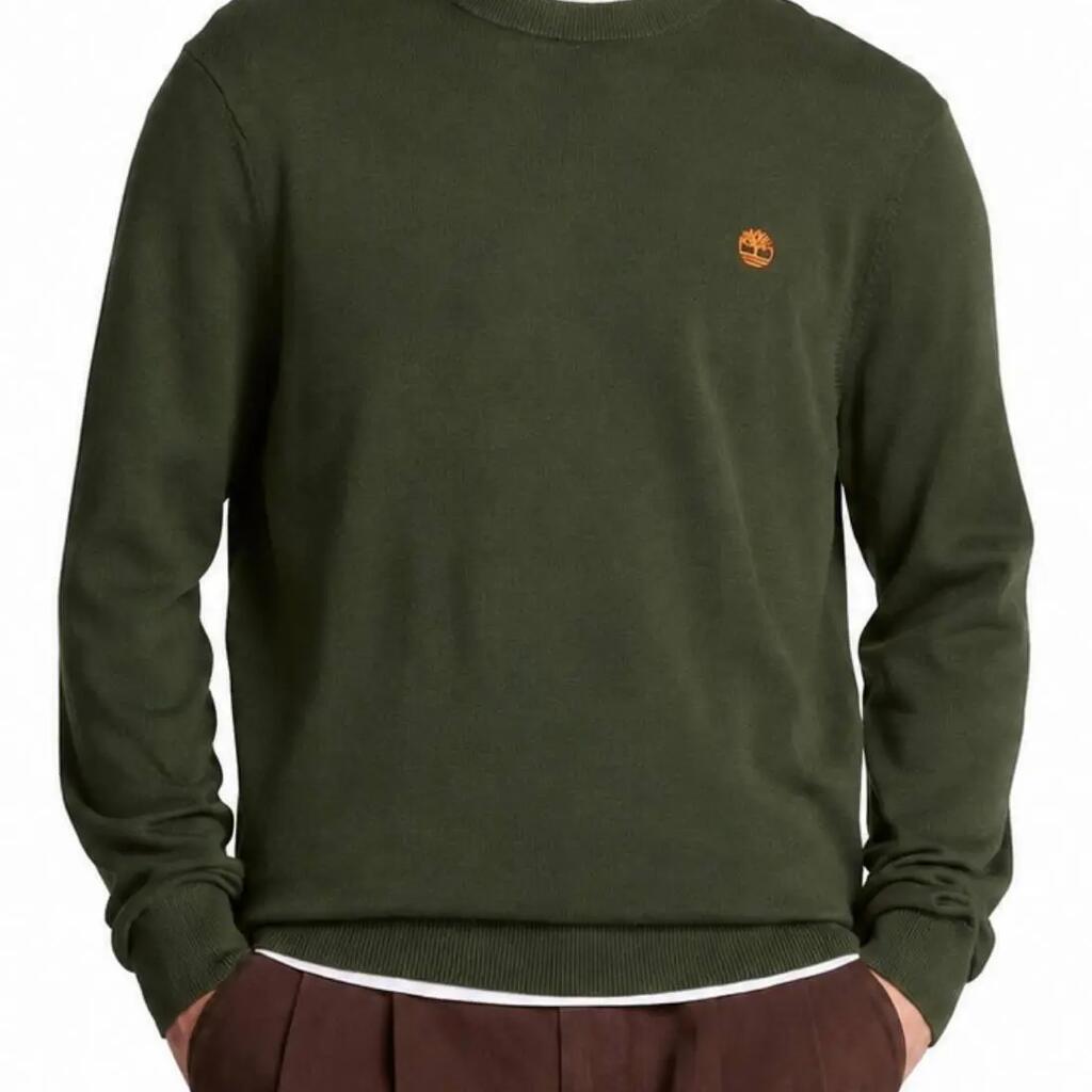 TIMBERLAND men’s pullover 100% cotton embroidered logo dark green