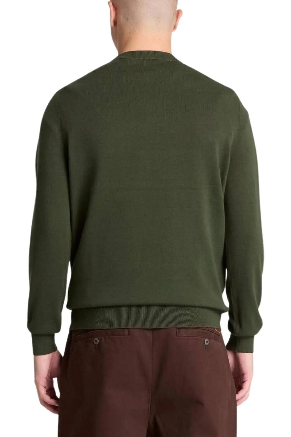 maglia - casual - uomo - cotone puro, logo ricamato - verde scuro 3/3
