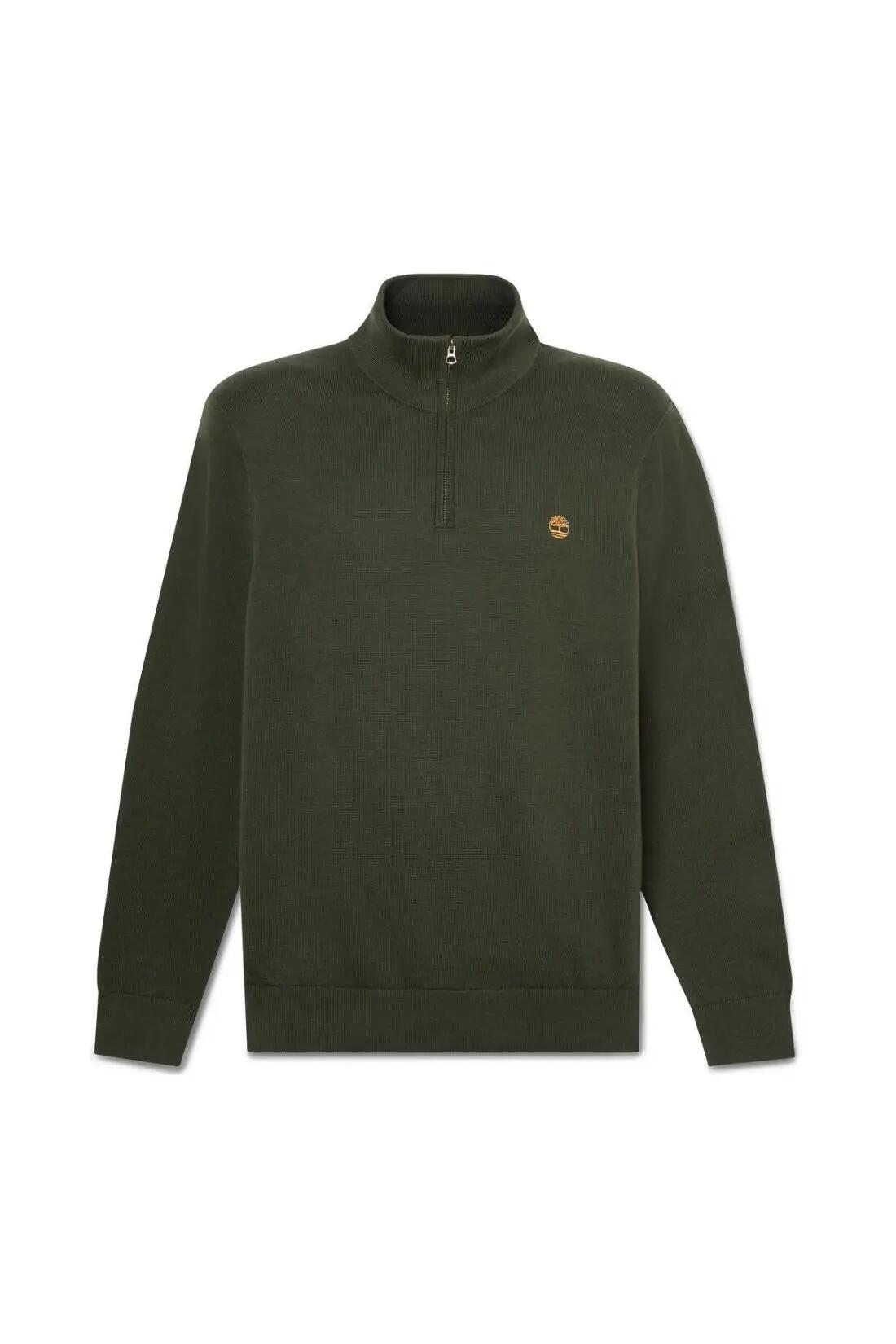 pullover - hombre - casual - media cremallera - algodón - verde militar 4/4