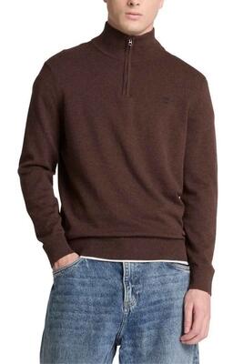 Pullover - casual - heren - halve rits, 100% katoen - bruin