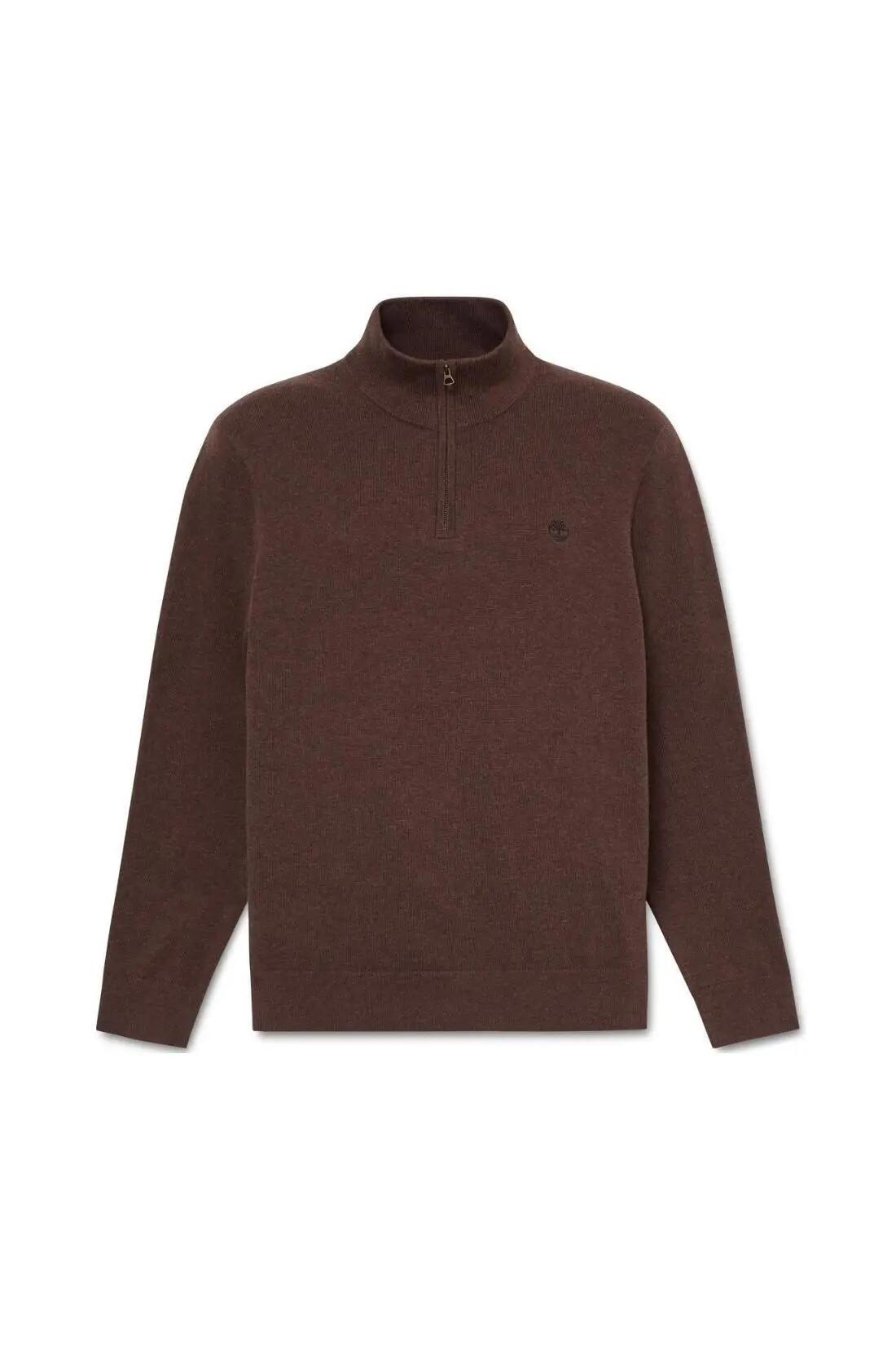 Pullover - Hombre - Mezza zip - 100% algodón - Marrón. 4/4