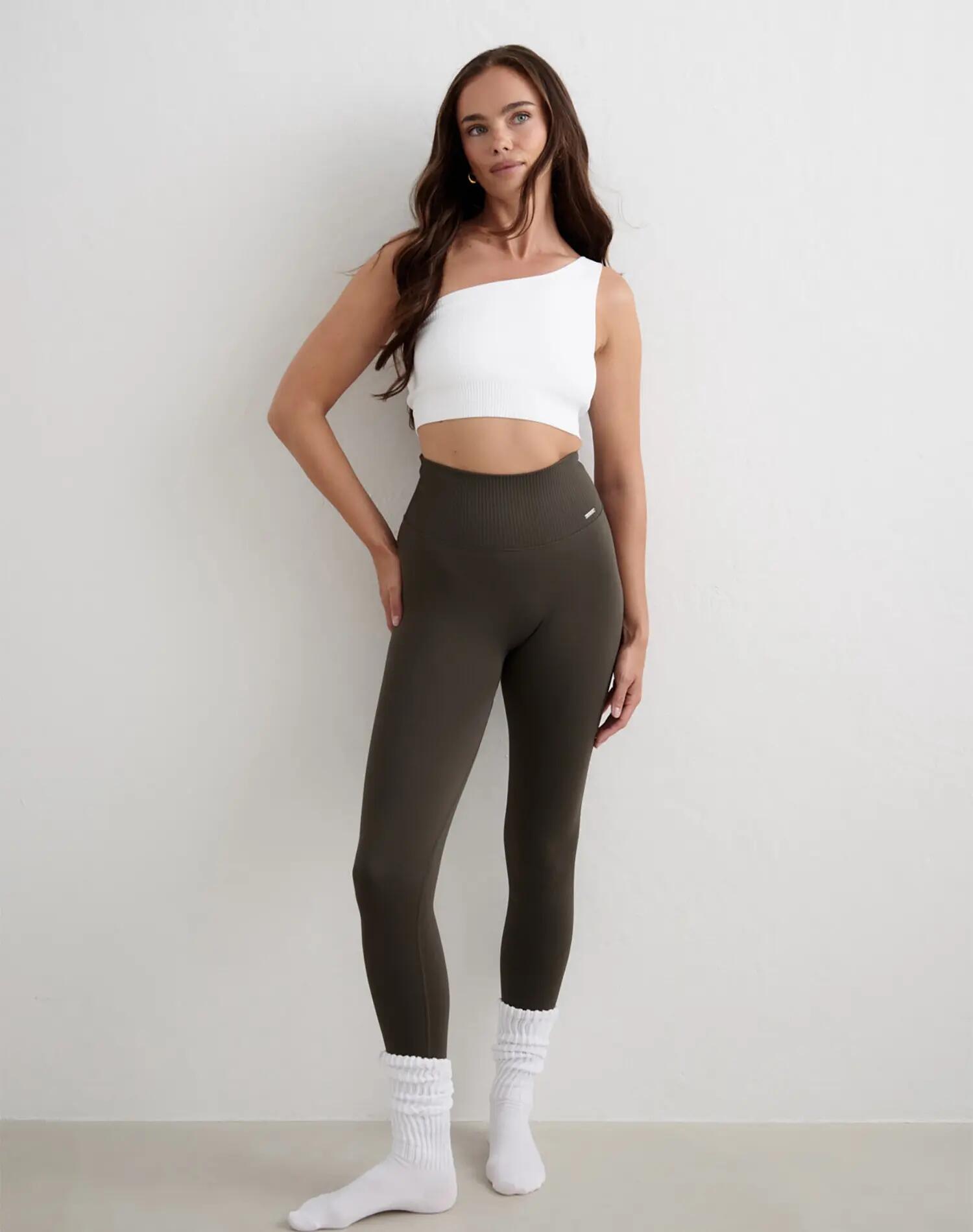 Femme Brassière de sport Côtelée Sans Coutures Asymétrique Blanc 3/5
