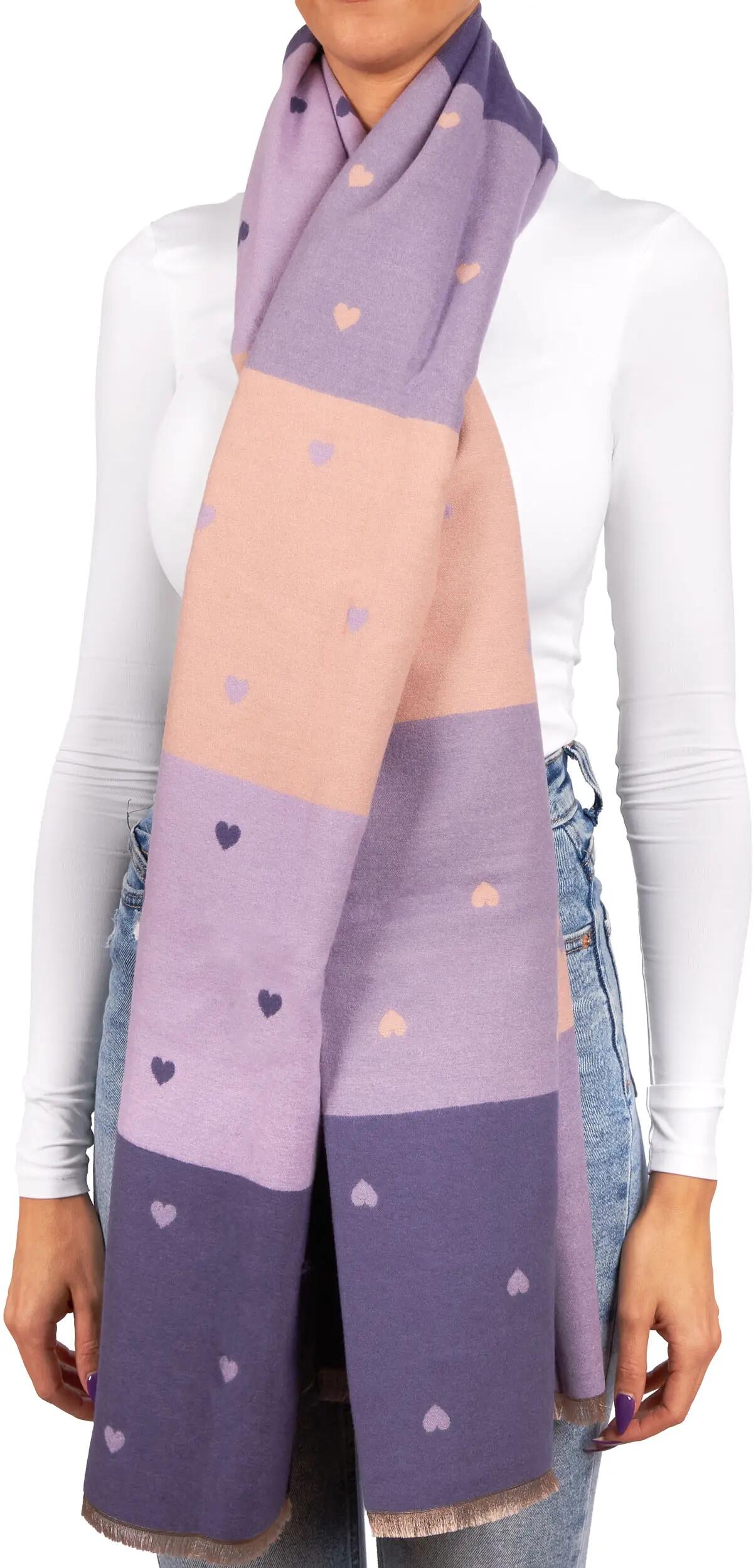 X2 Sciarpa Cashmirillo 70 x 200 cm - motivo a cuori - Lilla e Rosa 3/7