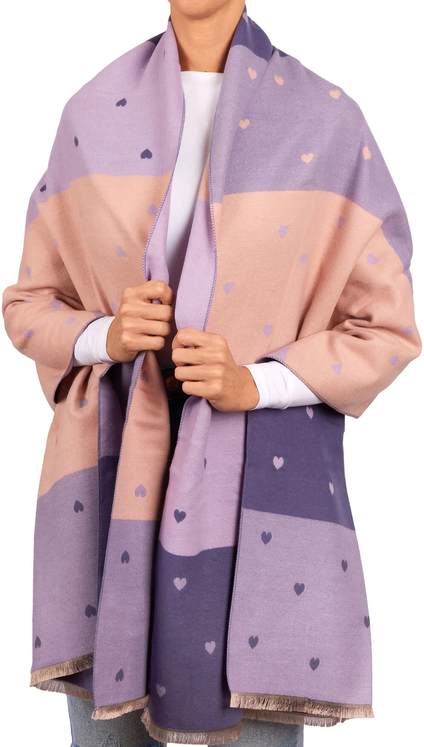 X2 Sciarpa Cashmirillo 70 x 200 cm - motivo a cuori - Lilla e Rosa 2/7