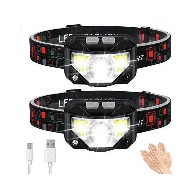 Lot de 2 lampes frontales rechargeables ultra puissantes, lampe frontale LED USB 1/4
