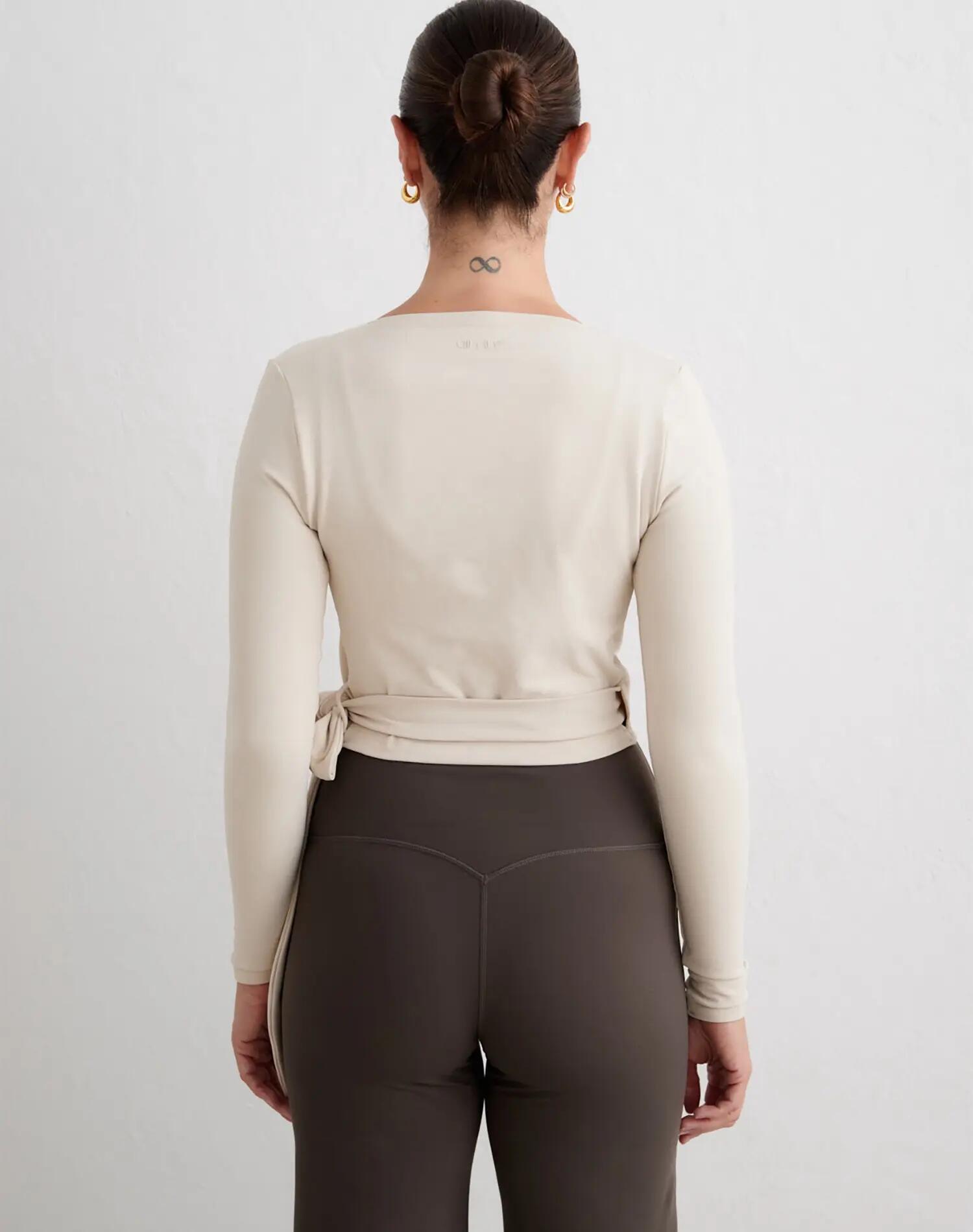 Femme Haut Manches Longues Sans Coutures Cache-cœur Ajustable Shape Sable 2/5