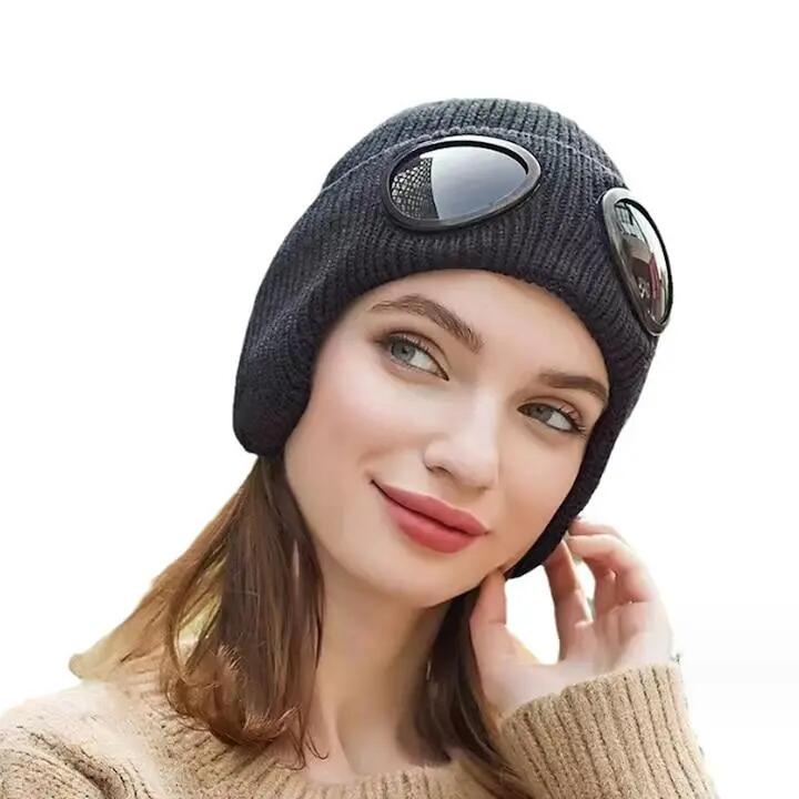 QttvbTna Bonnet avec lunettes, acrylique, taille unique, noir 2/6