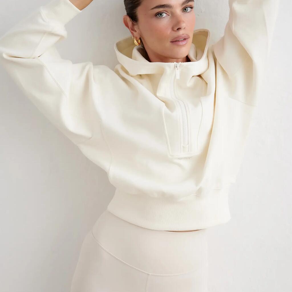 Women's Hoodie Half-Zip Structured Jersey Sportif Half Zip Hood Cream