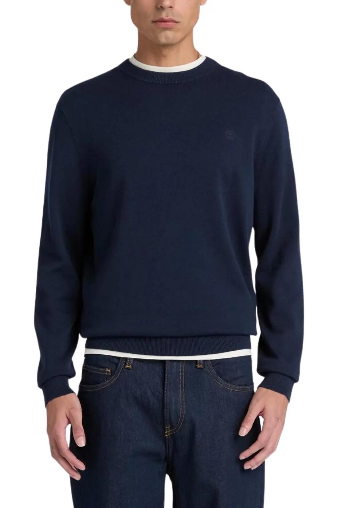 pull - casual - homme - 100% coton - girocollo - bleu marine 1/3