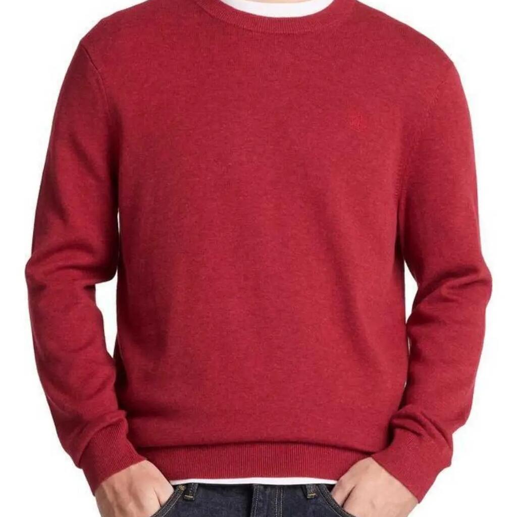 TIMBERLAND men's 100% cotton pullover, crew neck, embroidered logo - red