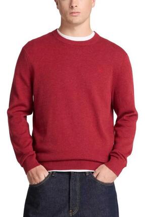 Pull - casual - homme - col rond, manches longues, logo brodé - rouge