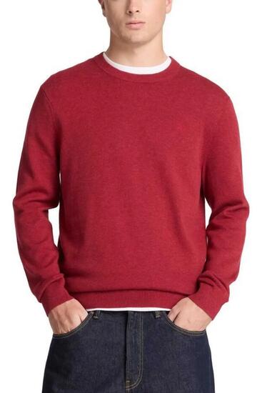 Pull - casual - homme - col rond, manches longues, logo brodé - rouge