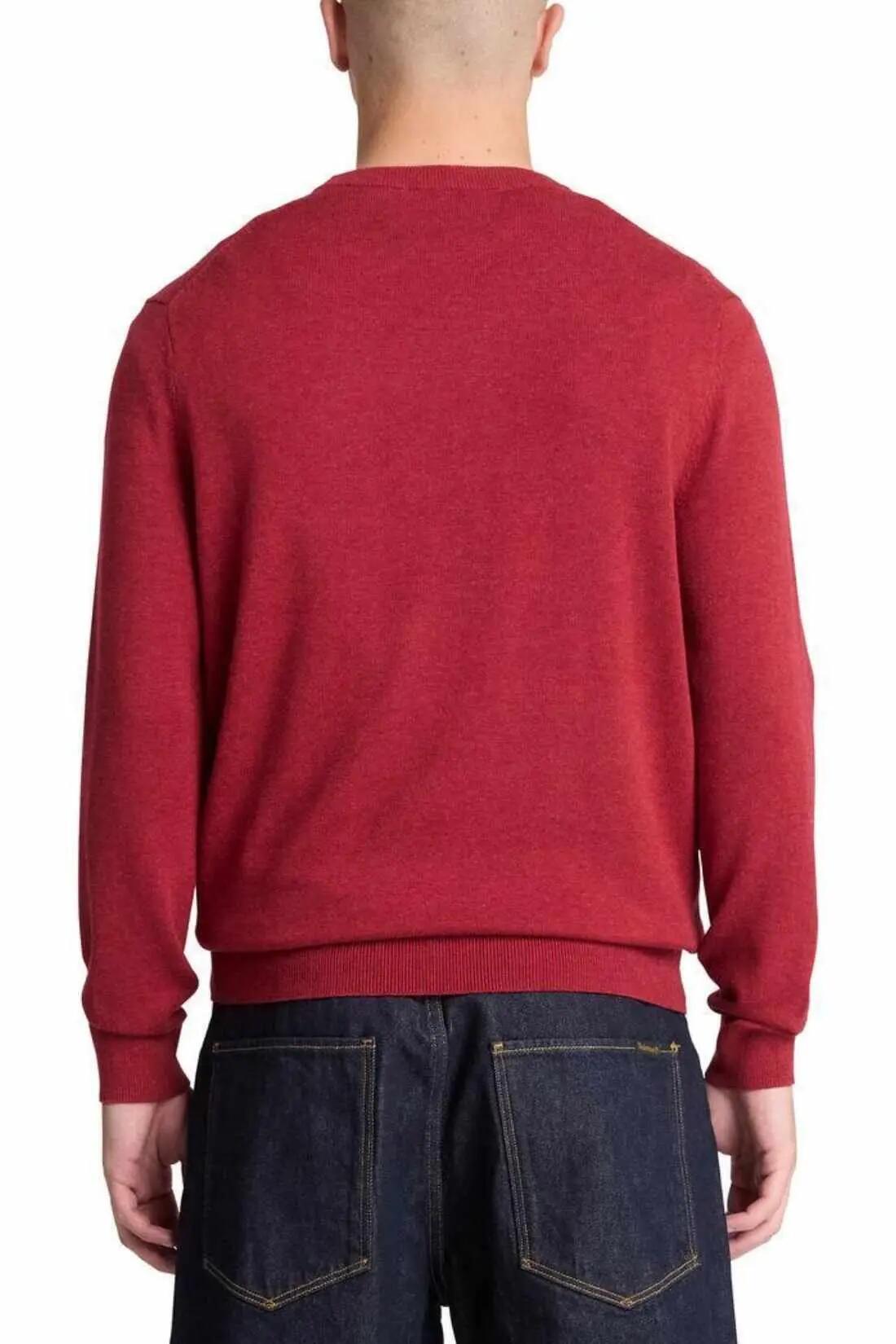 Pull - casual - homme - col rond, manches longues, logo brodé - rouge 3/3