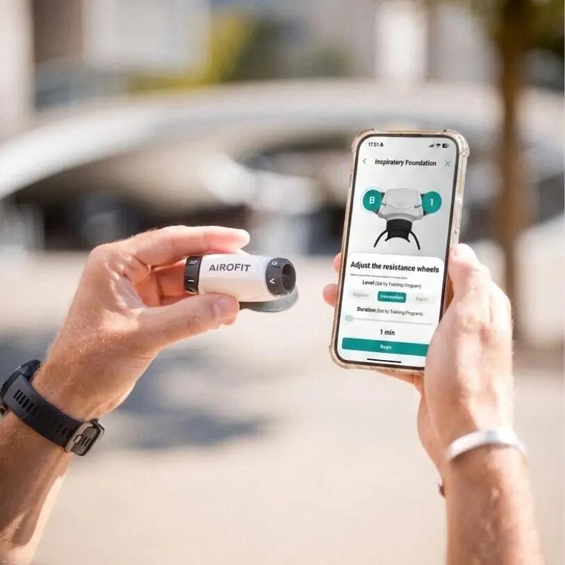 Treinador respiratório fitness com app 6 resistências core branco 4/6