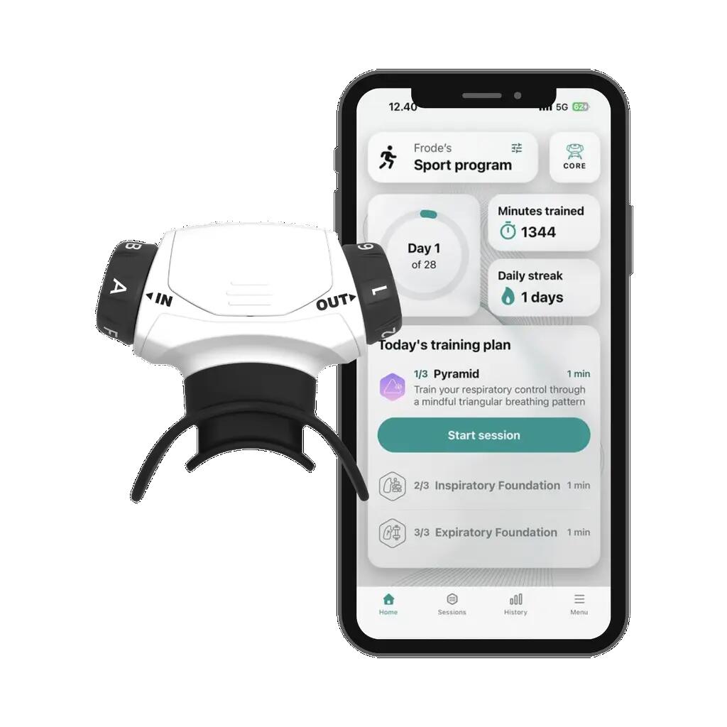 Treinador respiratório fitness com app 6 resistências core branco 2/6