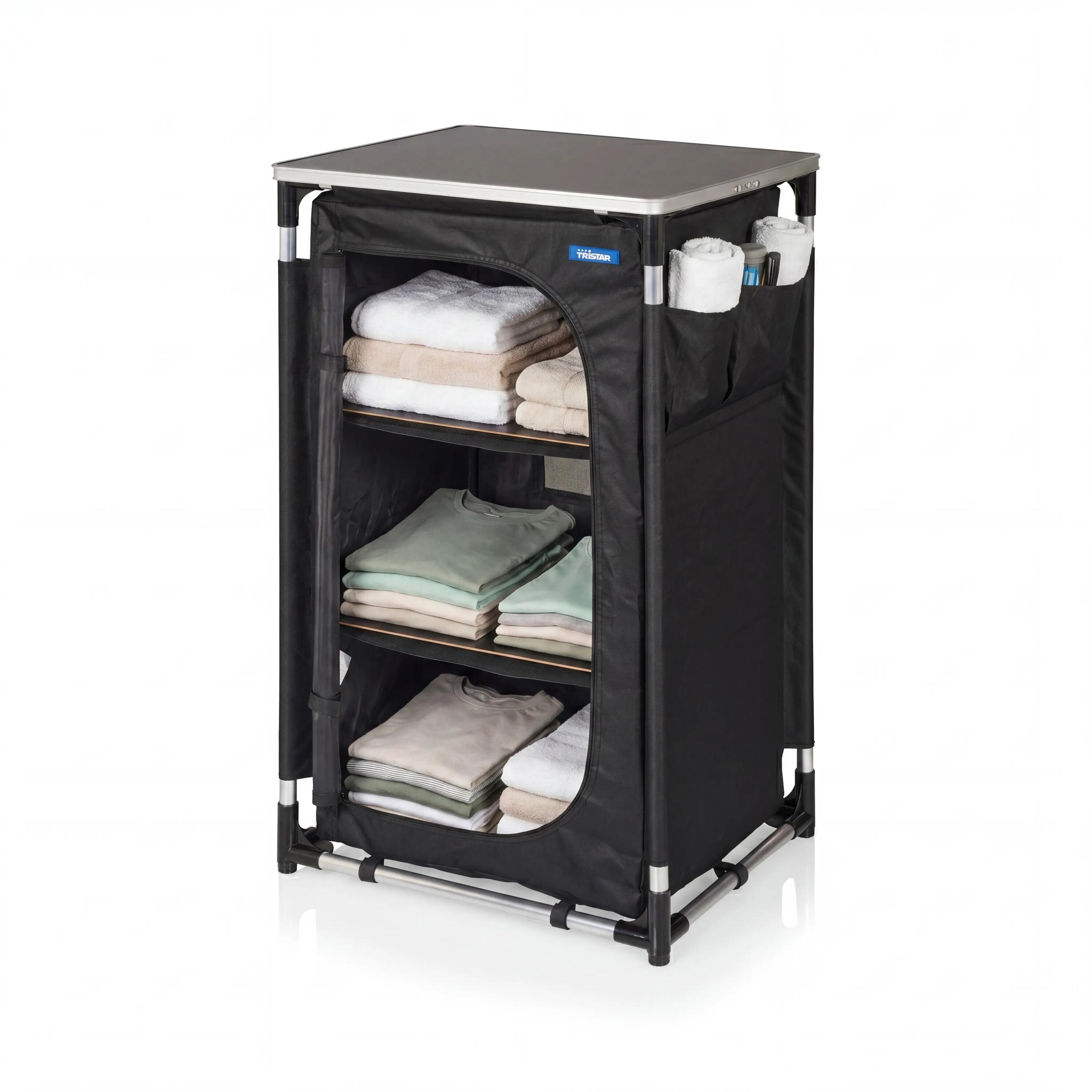 Campingkast - 3 Lagen - Aluminium Frame - Draagtas - Zwart 1/7