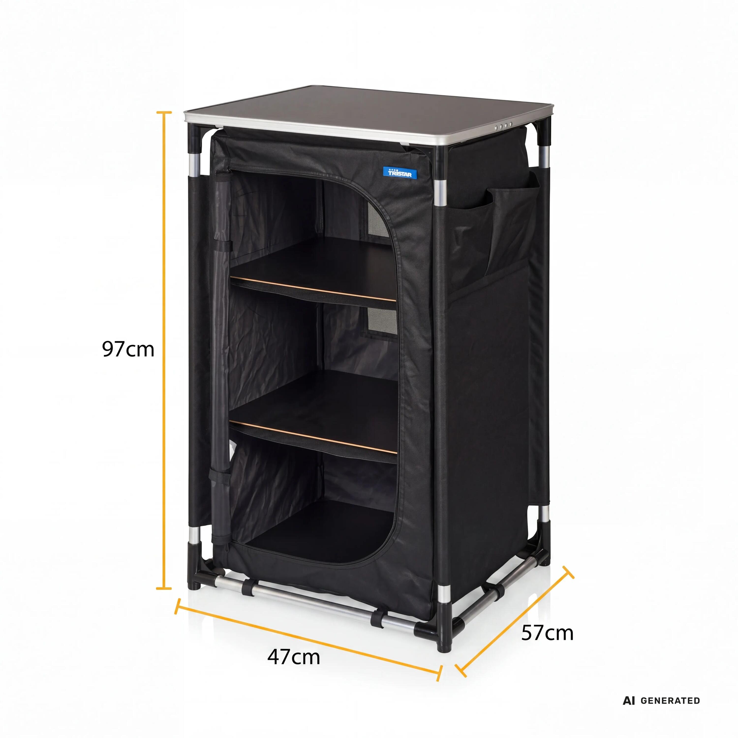 Campingkast - 3 Lagen - Aluminium Frame - Draagtas - Zwart 7/7