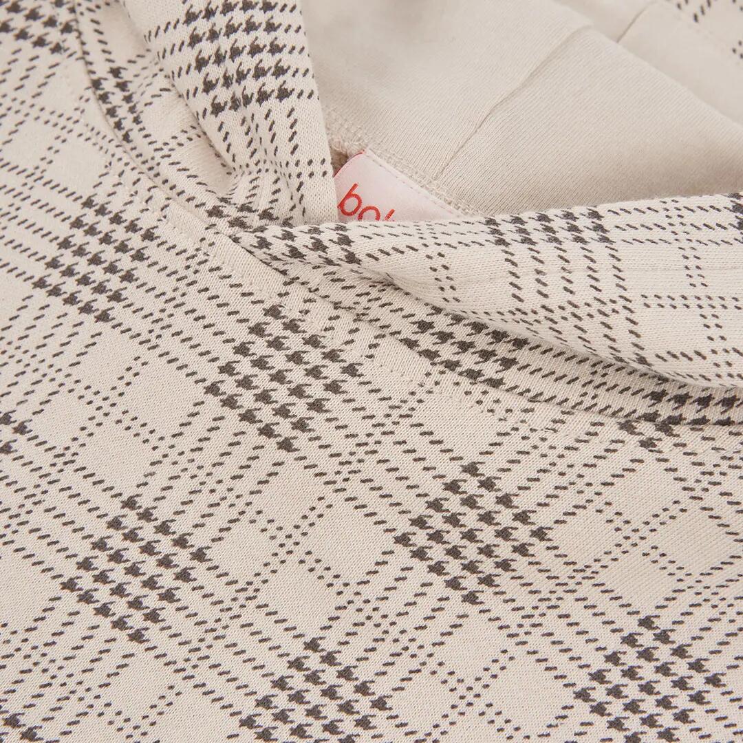 Sudadera felpa niño beige estampado cuadros 3/4