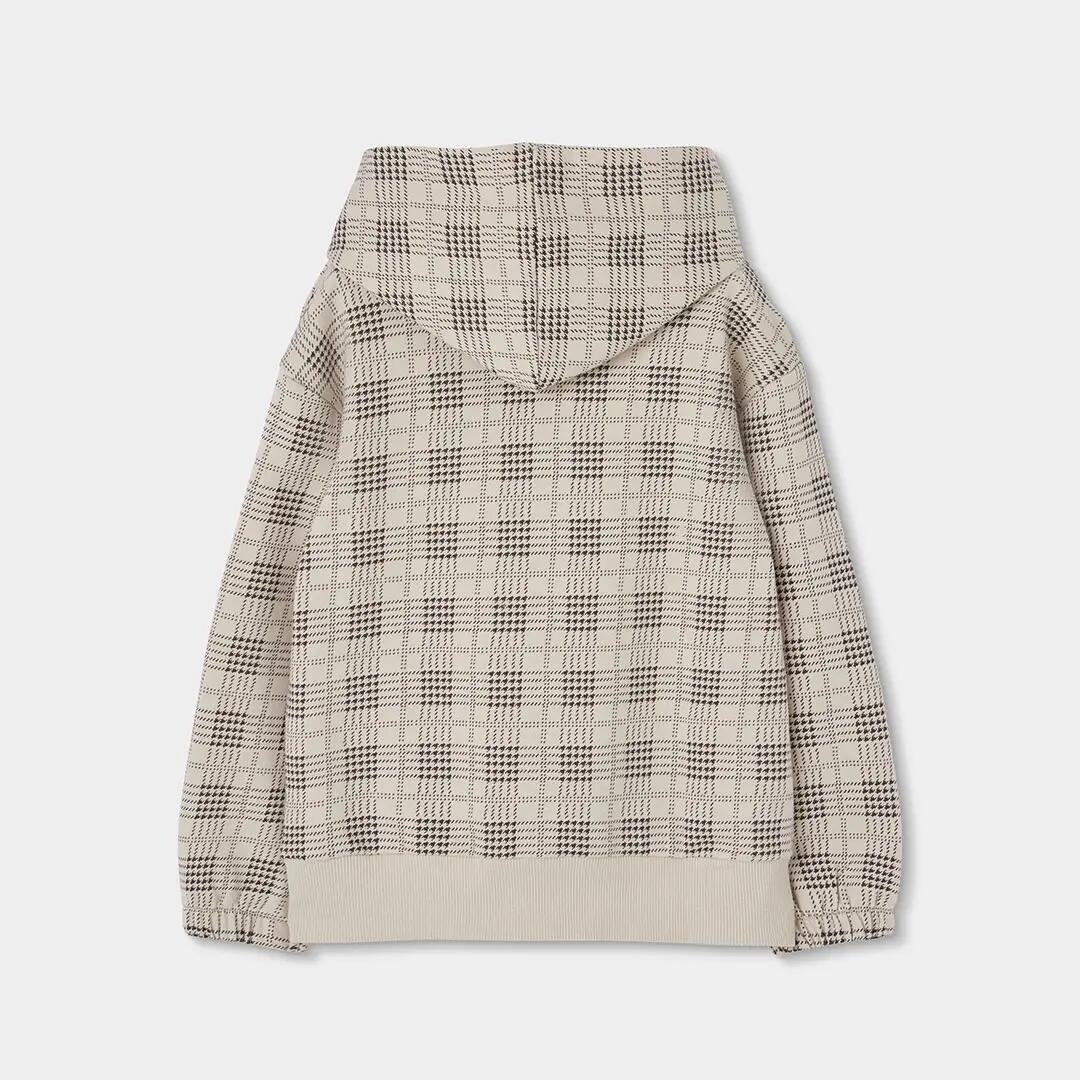 Sudadera felpa niño beige estampado cuadros 2/4