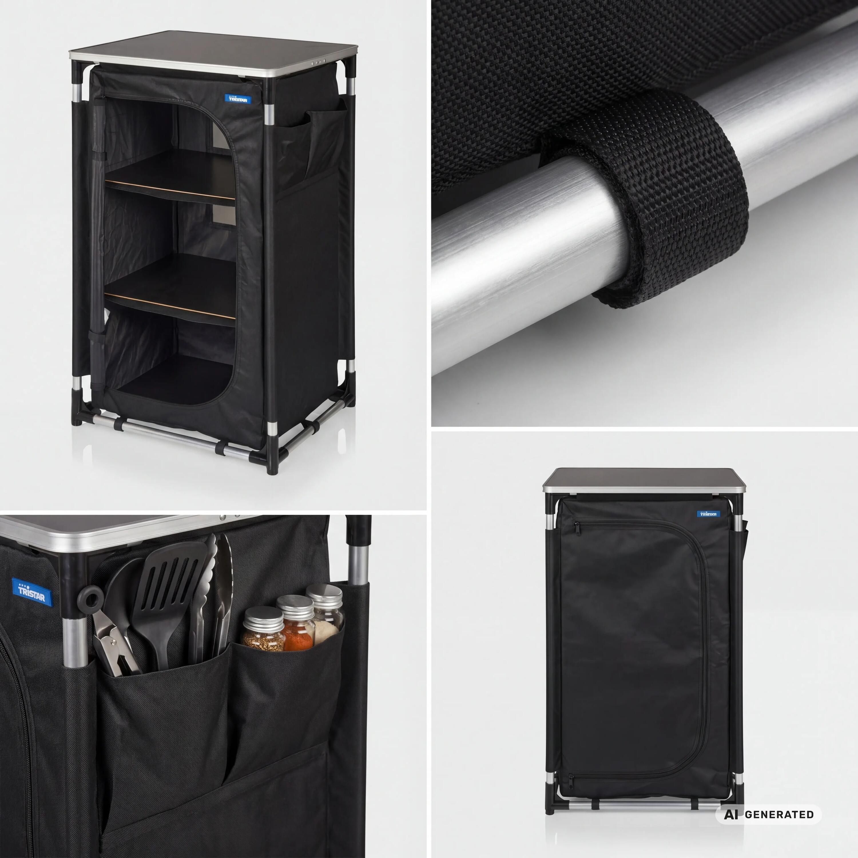 Campingkast - 3 Lagen - Aluminium Frame - Draagtas - Zwart 6/7