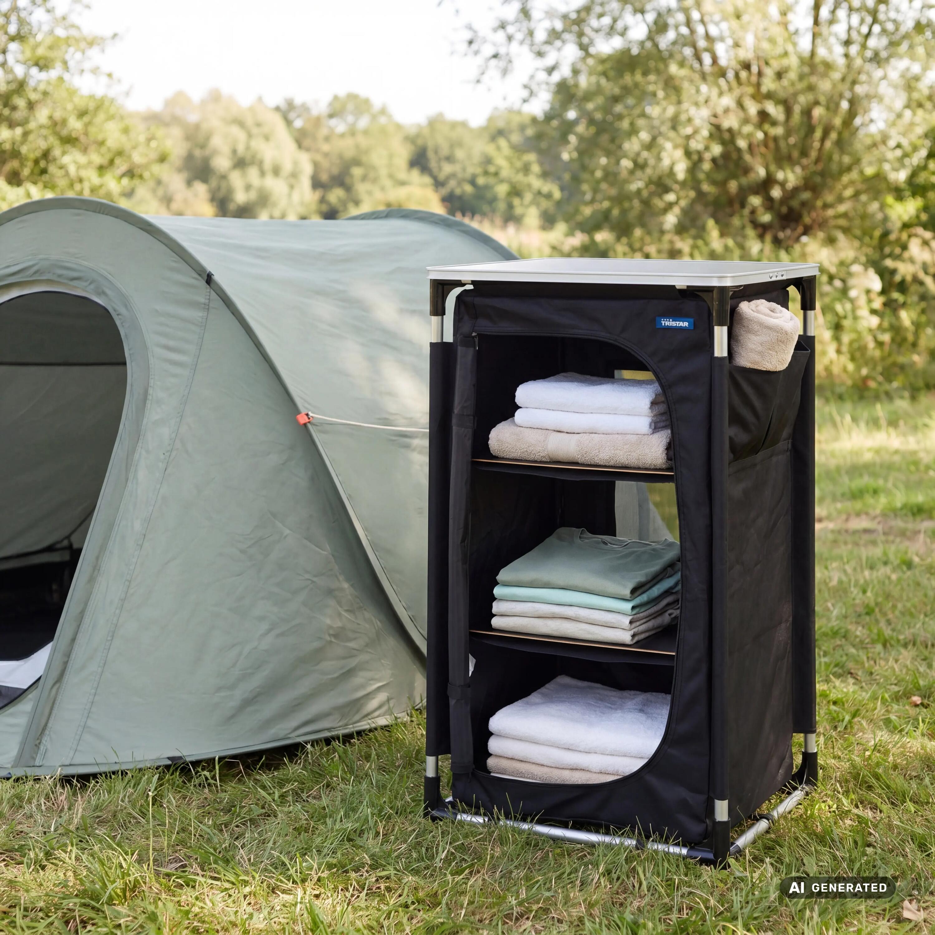 Campingkast - 3 Lagen - Aluminium Frame - Draagtas - Zwart 2/7