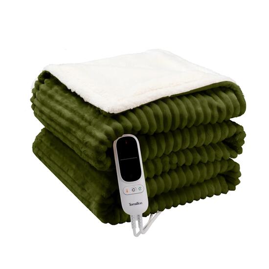 Couverture chauffante électrique KOOMY Kaki - 180x130 - Sherpa et Flanelle