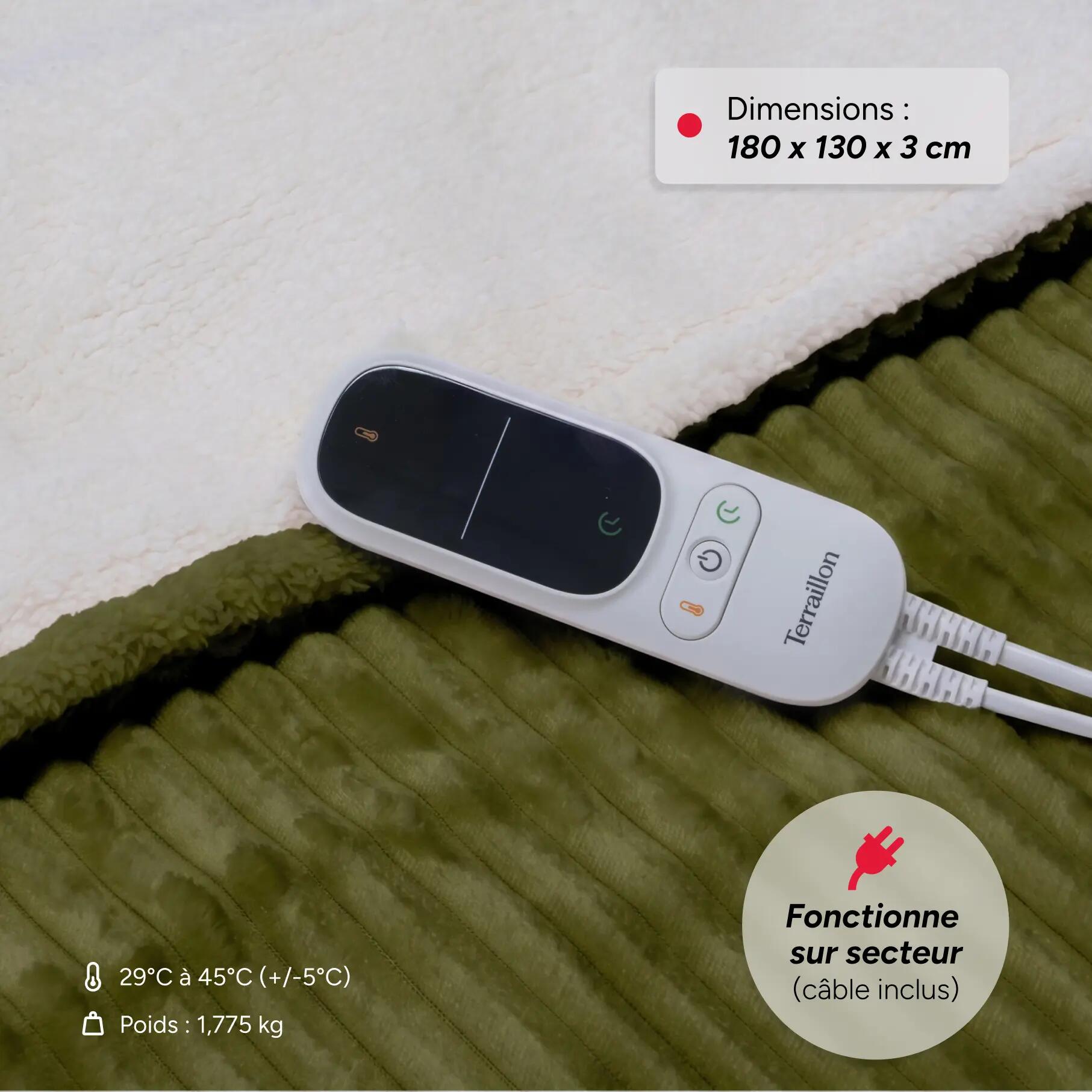 Couverture chauffante électrique KOOMY Kaki - 180x130 - Sherpa et Flanelle 5/6