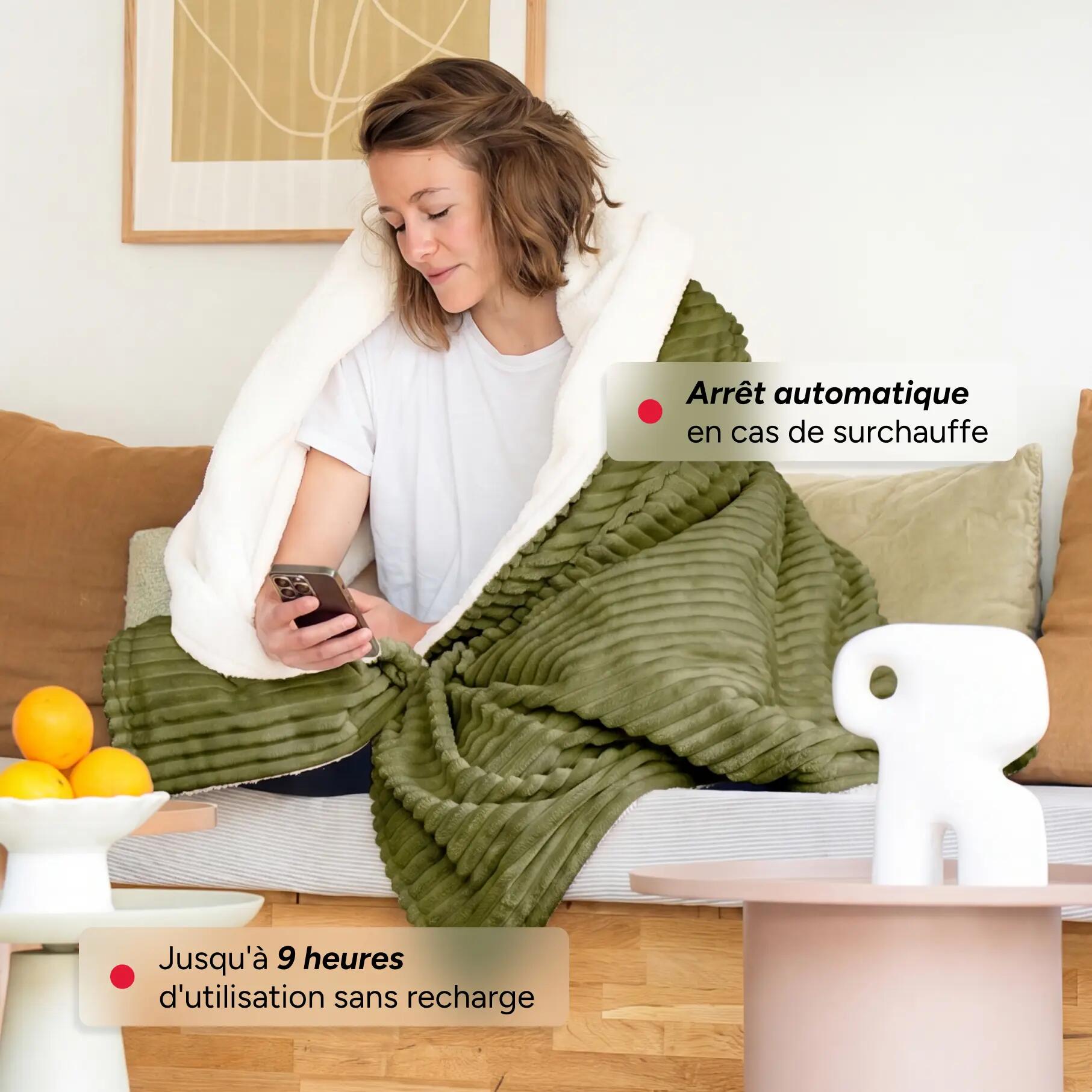 Couverture chauffante électrique KOOMY Kaki - 180x130 - Sherpa et Flanelle 4/6