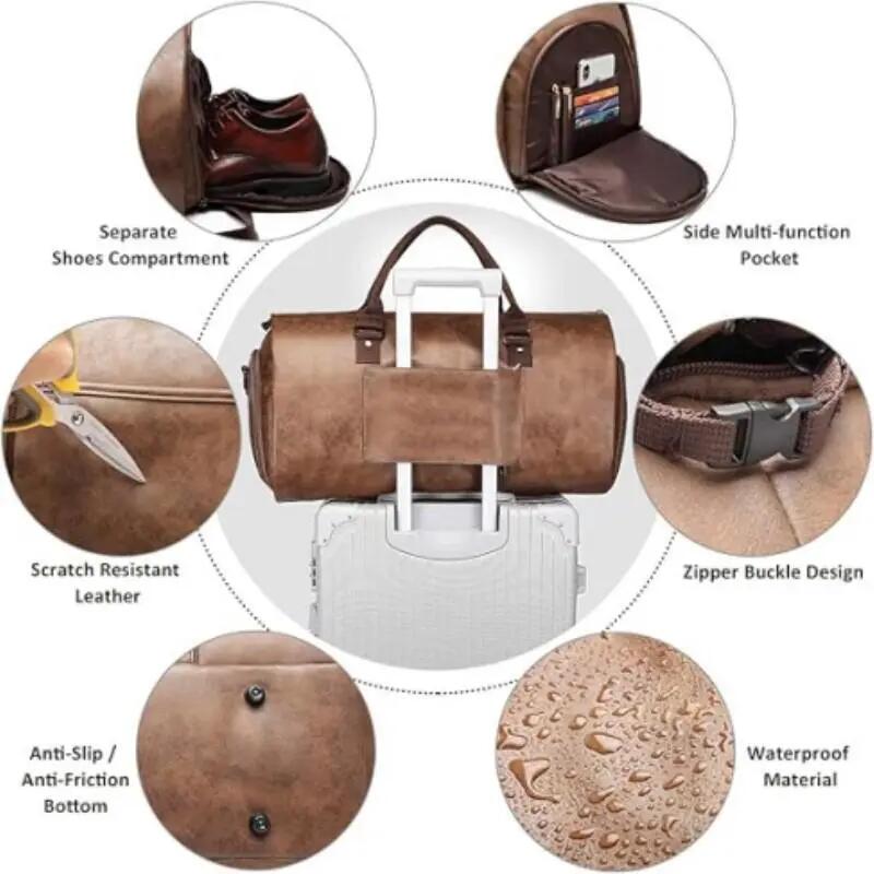 Sac de voyage en cuir pour vêtements, sac polochon convertible pour costume homm 4/5