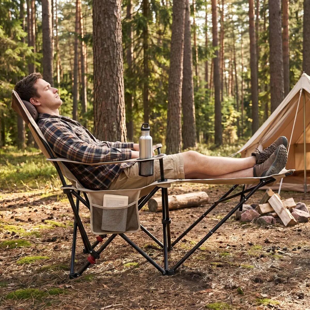 Omada Klapp-Campingliege mit Beinstütze und Kopfstütze 3/5