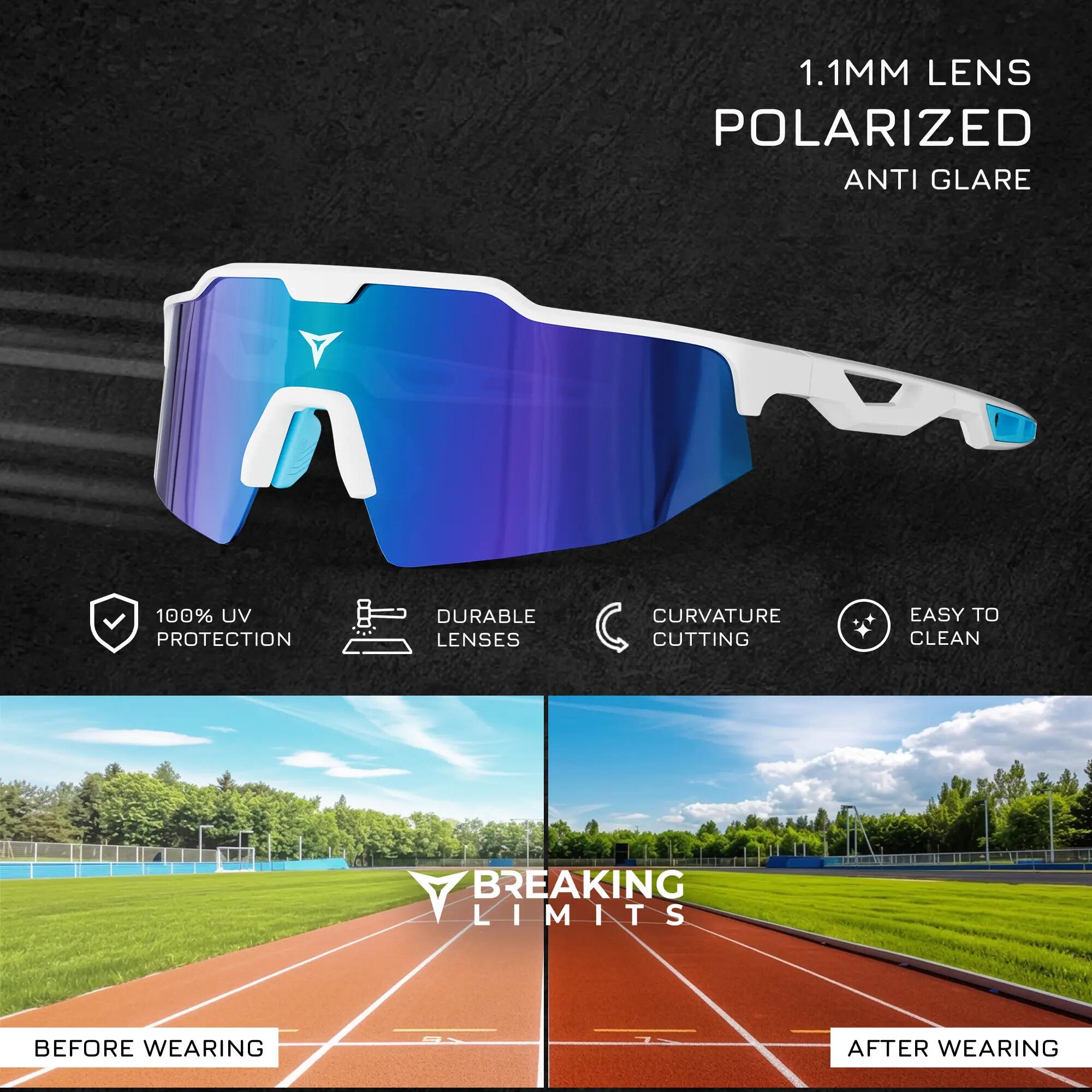 Lunettes de sport polarisées – Running & Cyclisme – Protection UV400 – Bleu/Blan 5/5