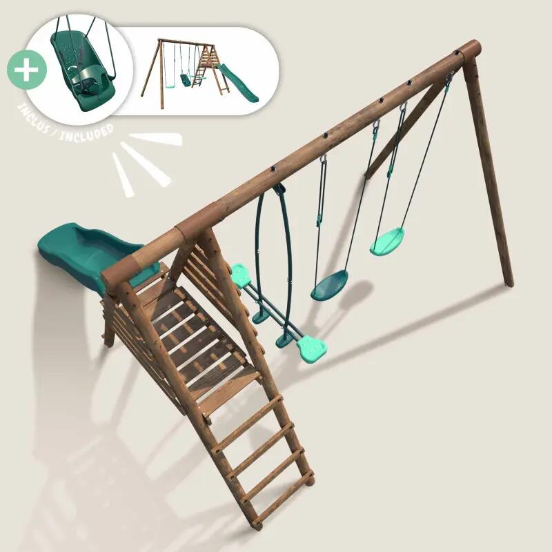 Portique bois rond 4 agrès avec toboggan JONQUILLE 5/5