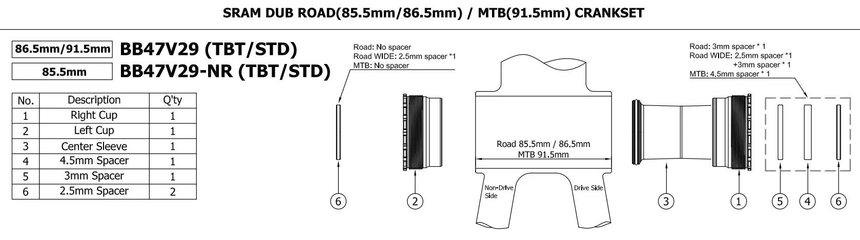 Token Innenlager Thread Fit Ninja BB Rh: T47 86.5/92mm - KRG: Sram DUB 3/5