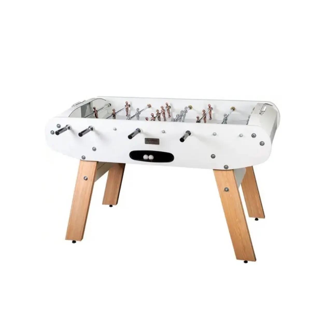 Baby-foot - jeu de table - plateau linoléum blanc - pieds chêne 2/3