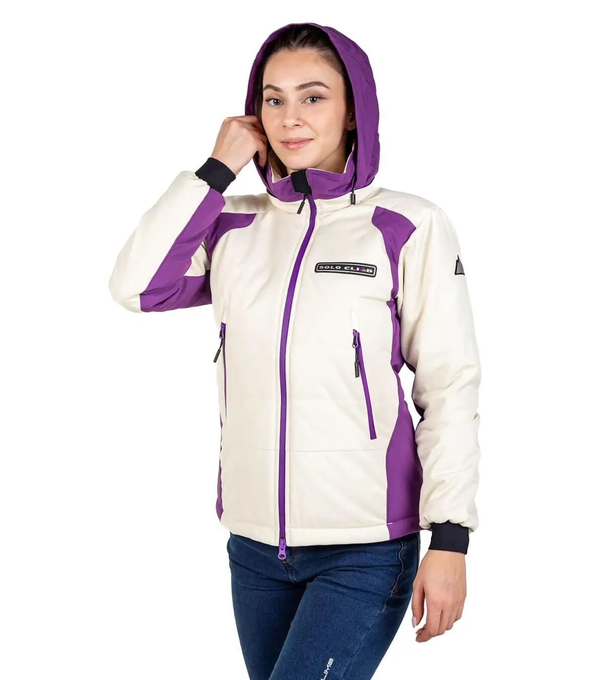Chaqueta de Montaña Térmica, Impermeable y Cortaviento Aspen Mujer Beige-Morado 5/5