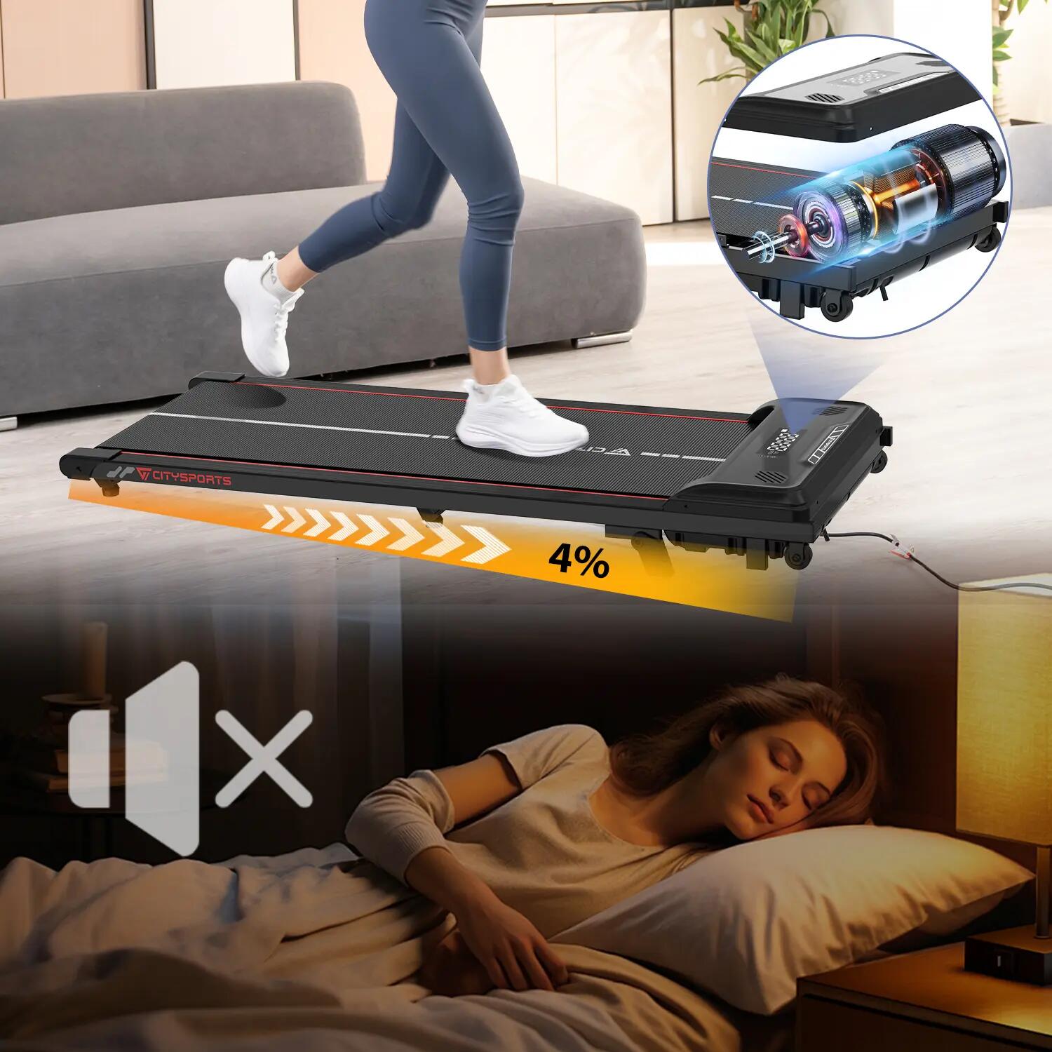 CITYSPORTS Tapis roulant 440W, Inclinazione 4%, 1–6 km/h, Bluetooth, LED 6/7