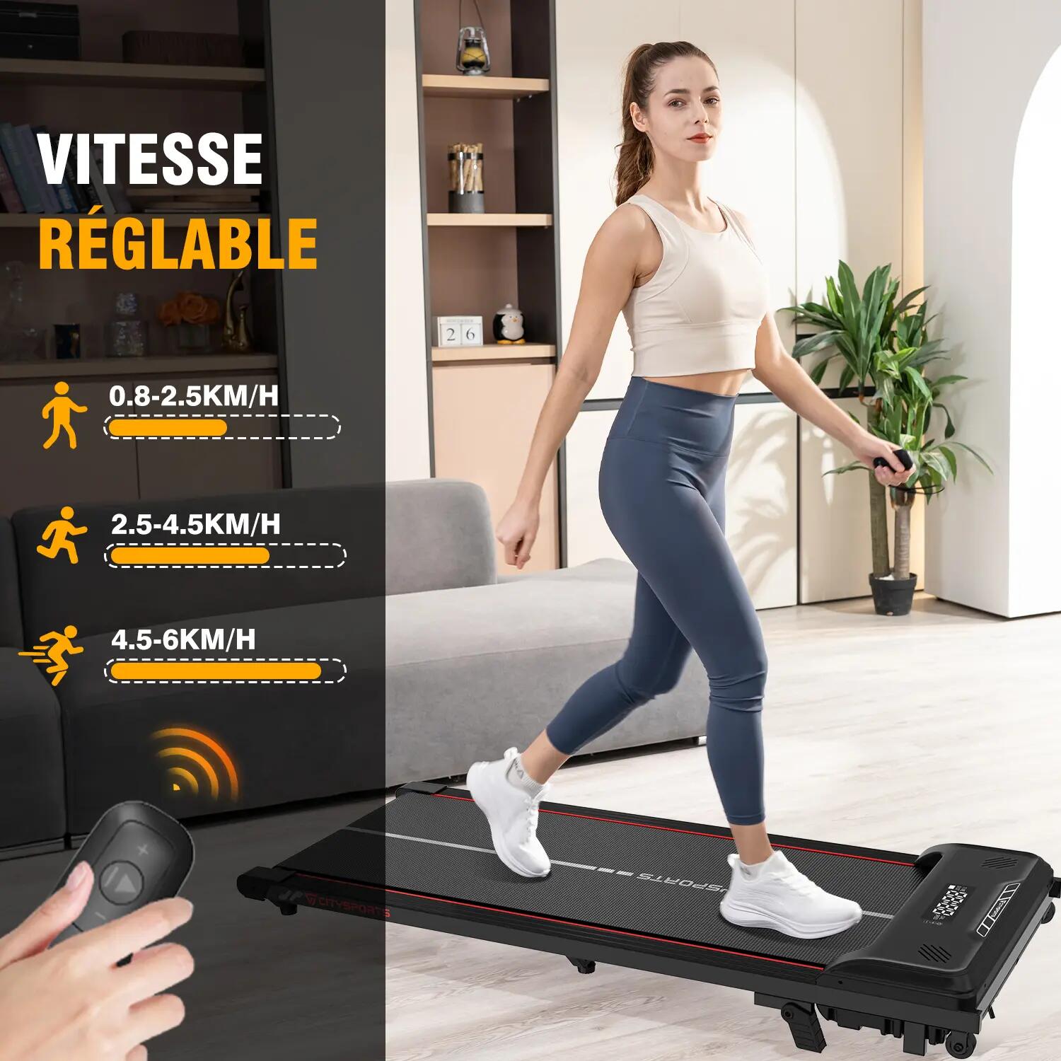 CITYSPORTS Tapis roulant 440W, Inclinazione 4%, 1–6 km/h, Bluetooth, LED 2/7