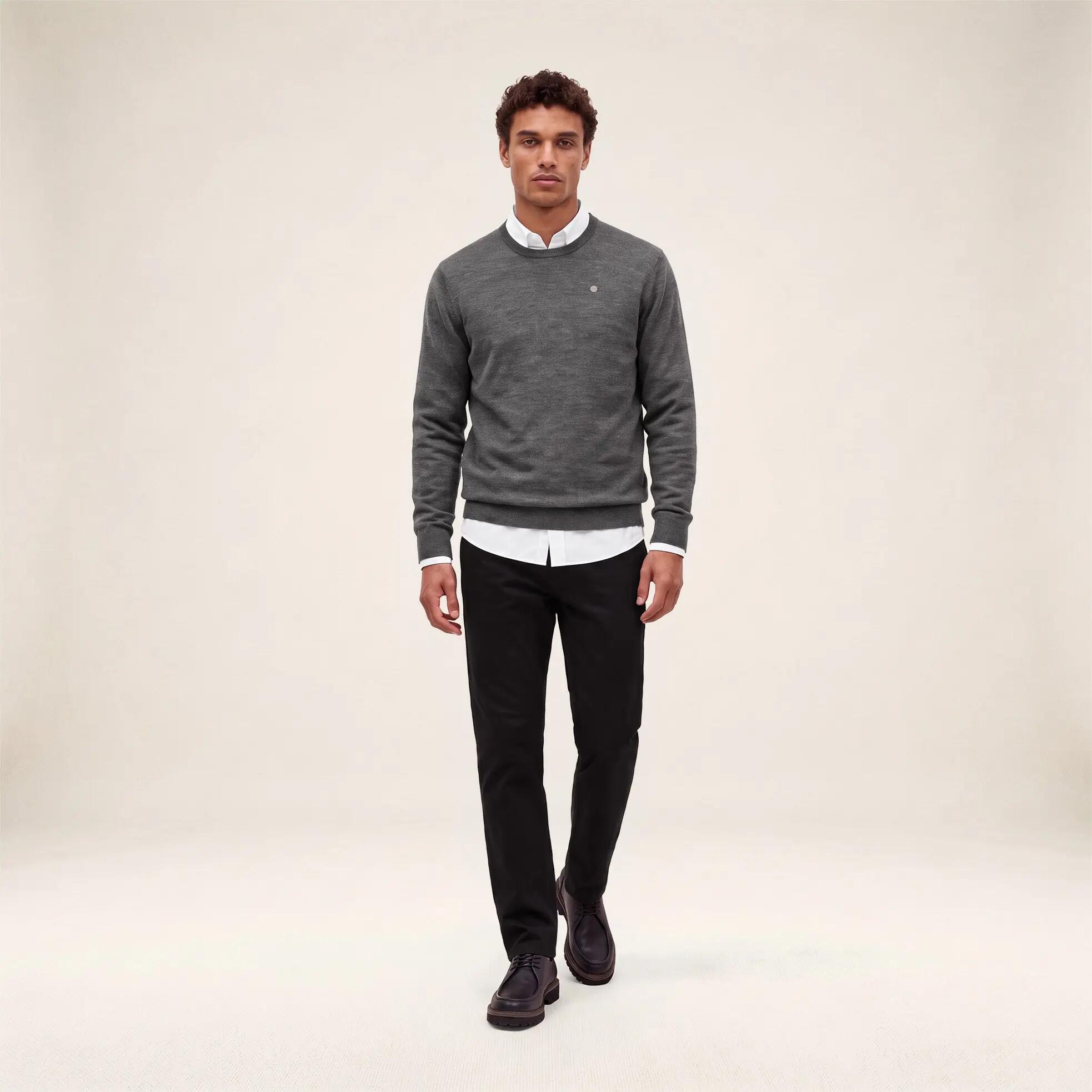 Pull col rond laine mélangée gris clair chiné Mao Essentiel 6/6