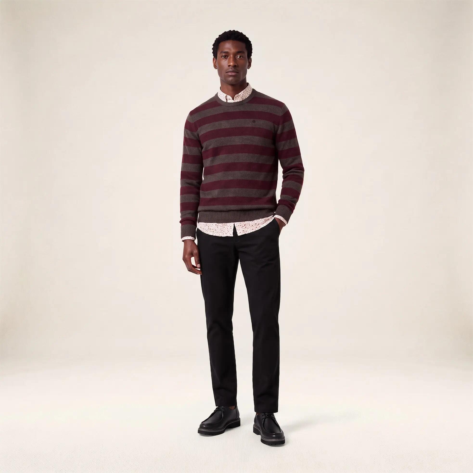 Pull rayé laine col rond marron Mirzan 6/6