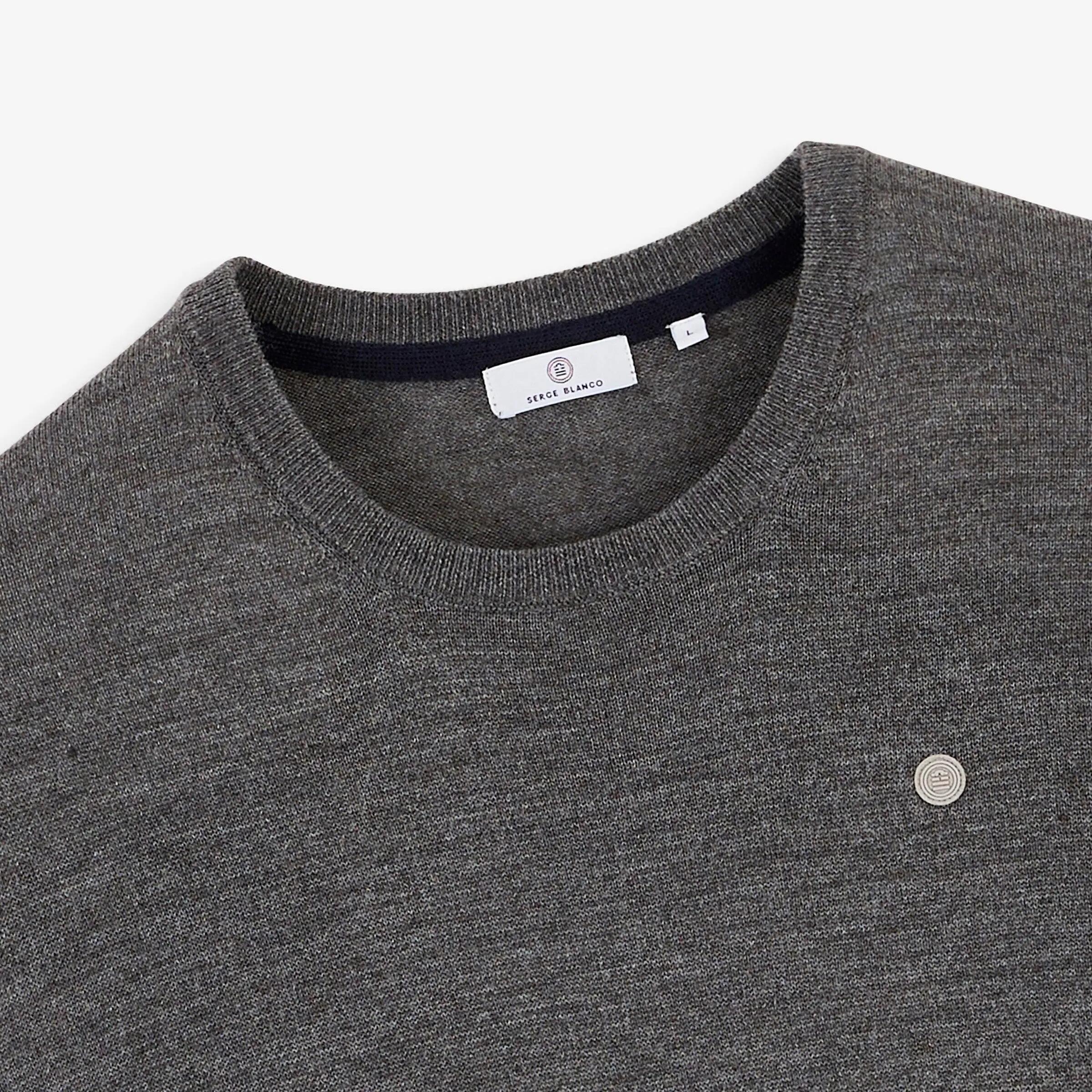 Pull col rond laine mélangée gris clair chiné Mao Essentiel 4/6