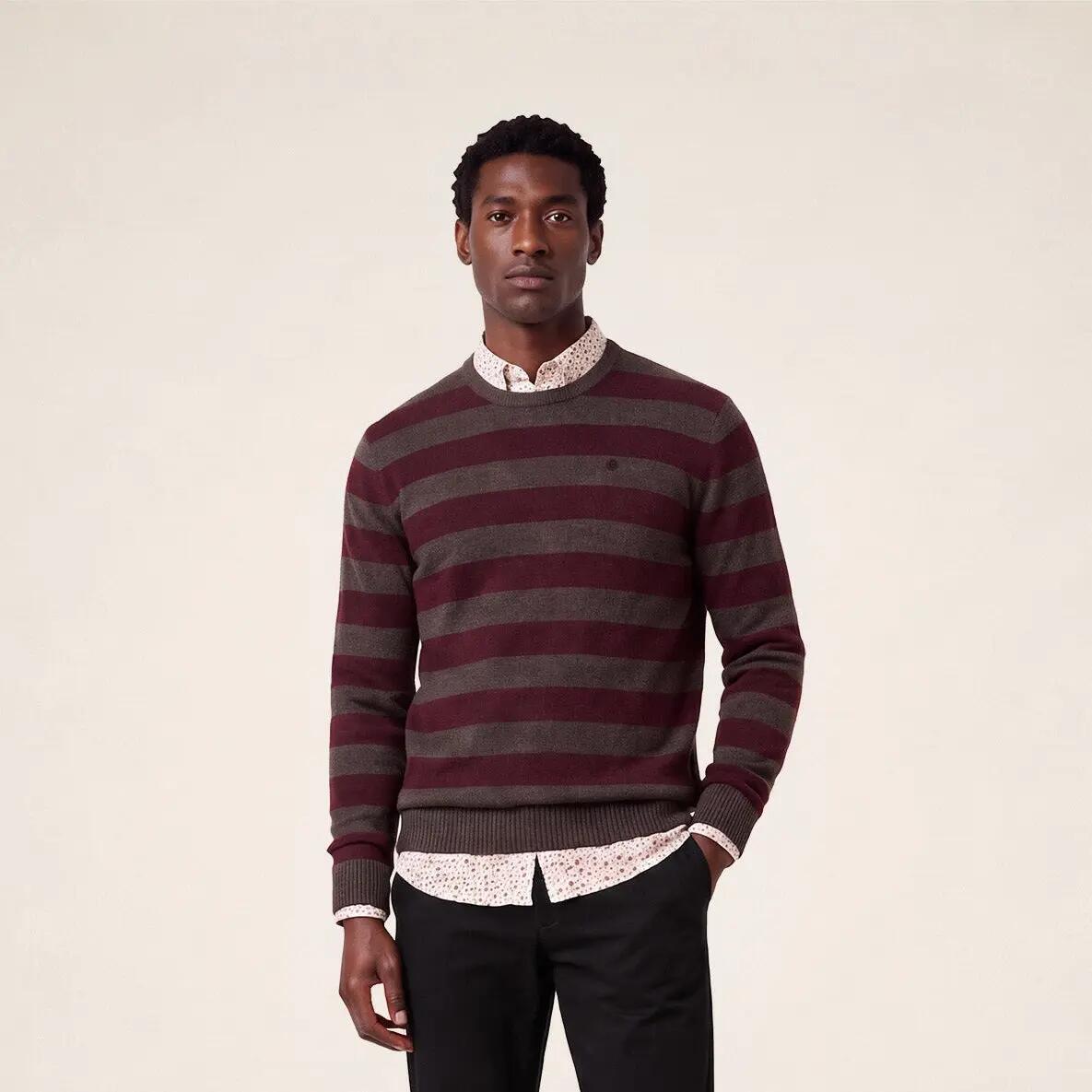 Pull rayé laine col rond marron Mirzan 2/6