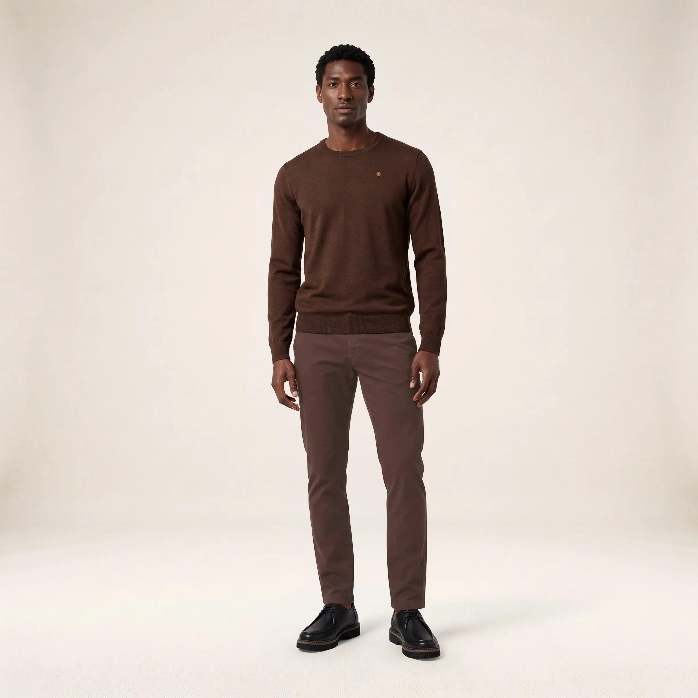 Pull col rond laine mélangée marron brownie Mao Essentiel 6/6