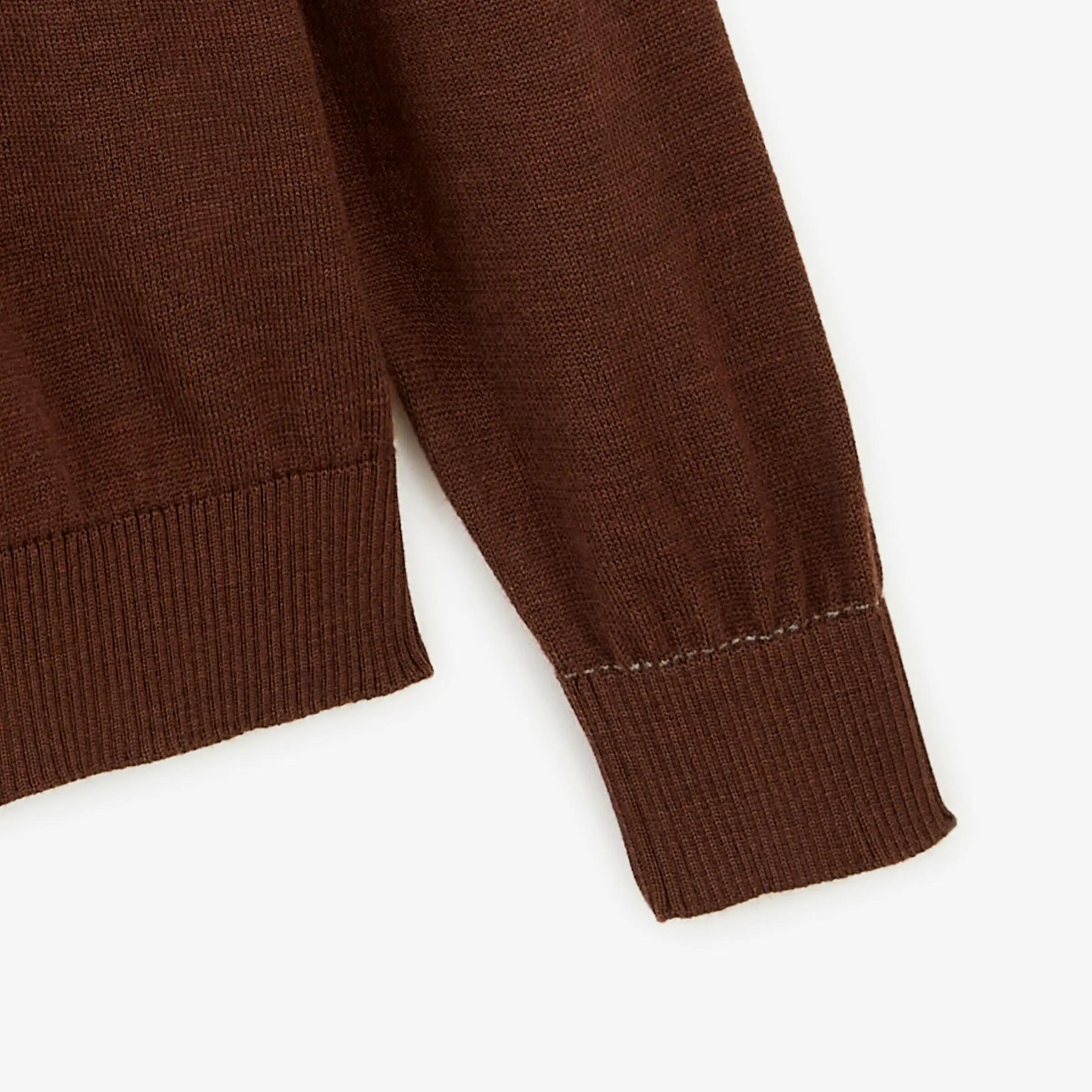 Pull col rond laine mélangée marron brownie Mao Essentiel 5/6