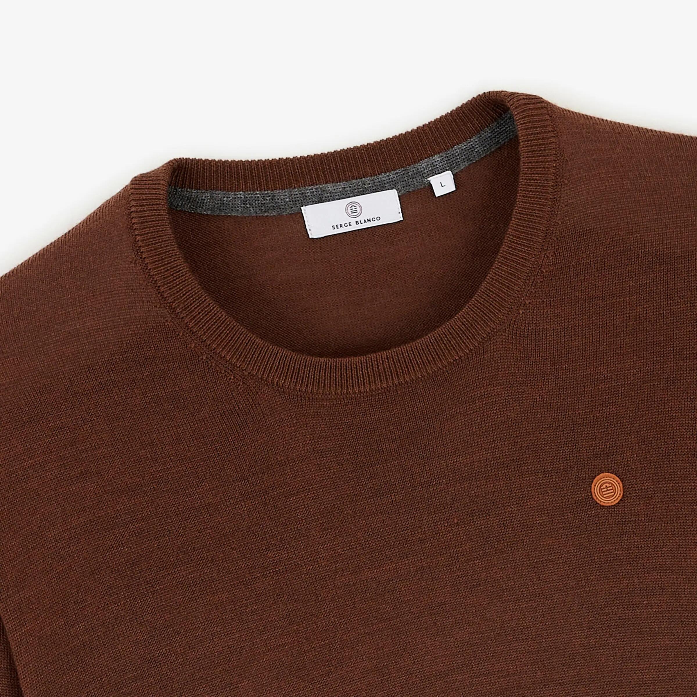Pull col rond laine mélangée marron brownie Mao Essentiel 4/6