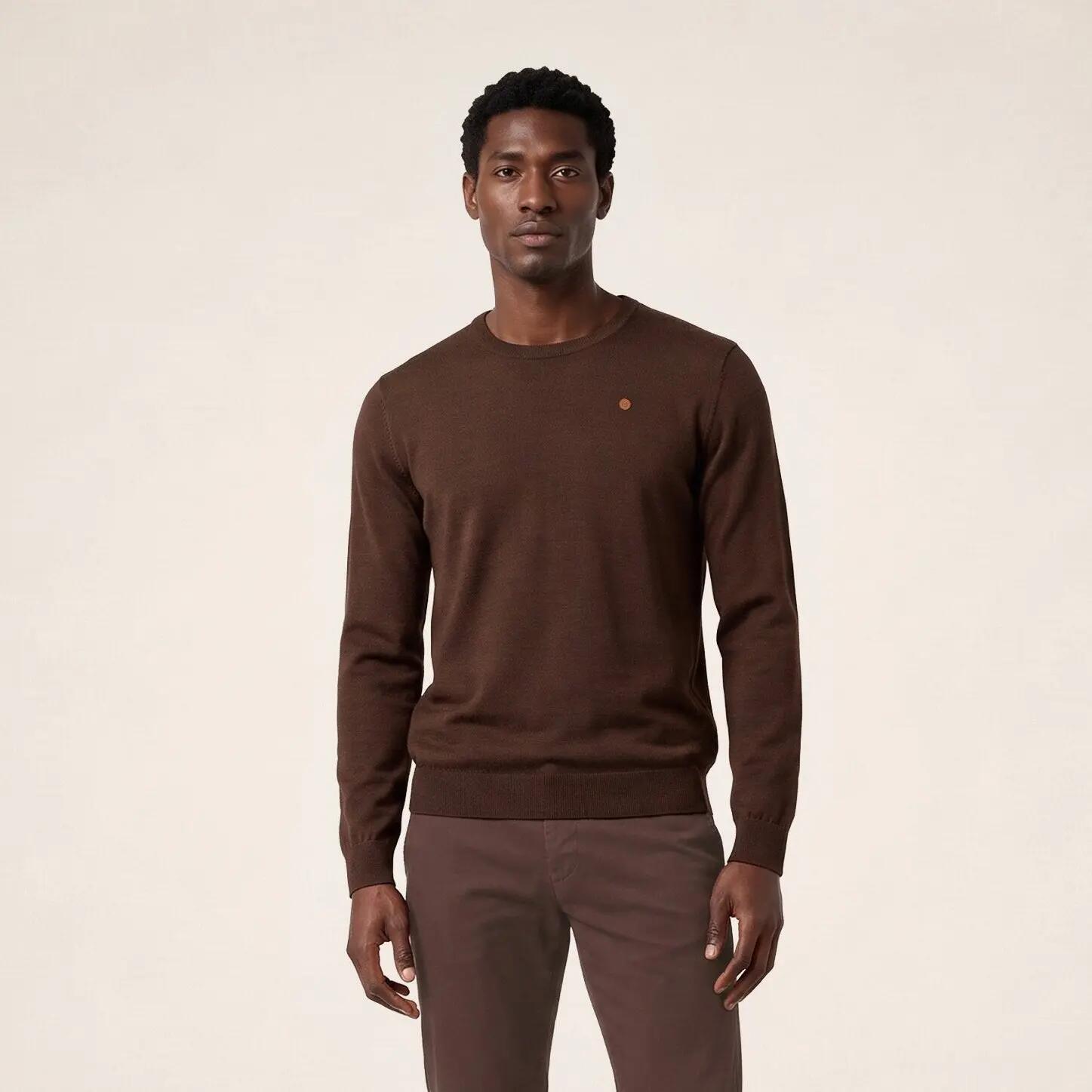 Pull col rond laine mélangée marron brownie Mao Essentiel 2/6