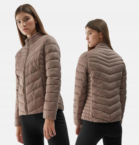4F Damen Stepp-Daunenjacke, Übergangsjacke, ohne Kapuze, Schwarz