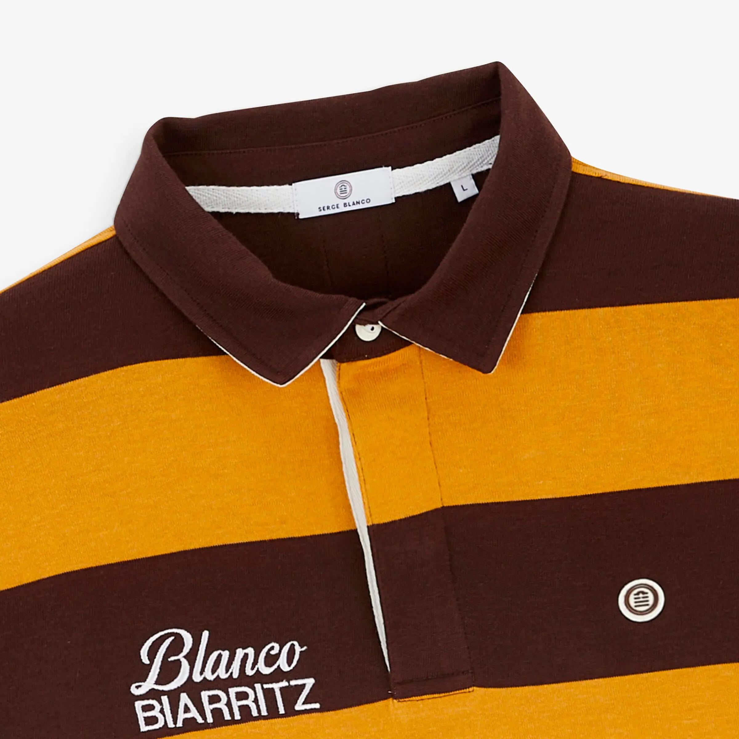 Rugbypolo met lange mouwen, gestreept en met 'BLANCO BIARRITZ'-borduursel 3/4