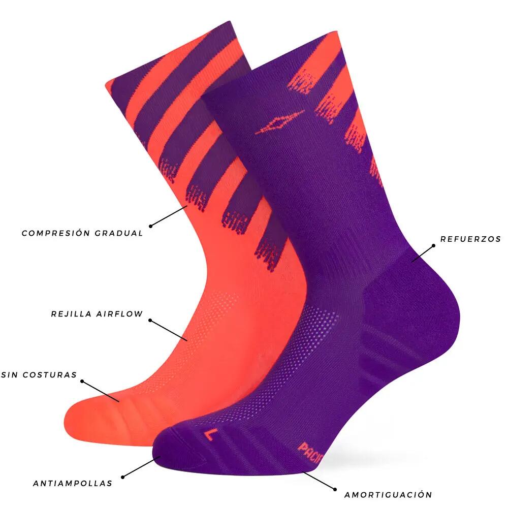 Calcetin running  unisex Hyper Pro, tricotado color Coral and Violet 5/6